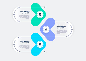 Simple diagram with three options with icons and a place for your text. Flat infographic process template for website, marketing or promotion.