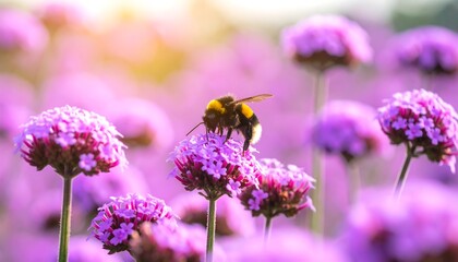 Vibrant bee on purple flowers