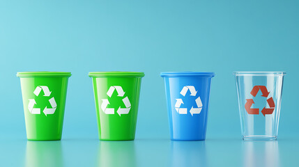 Four recycling bins in different colors representing waste separation and eco-friendly practices for a sustainable future.