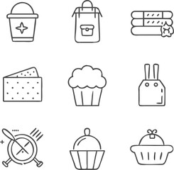 A versatile set of vector icons for web and mobile design, featuring symbols for shopping, coffee, food, and business