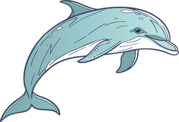 Obraz premium Hyper realistic dolphin illustration with lifelike details and smooth ocean blue gradient for marine and wildlife design. Hyper realistic dolphin drawing with natural curved body and glossy skin