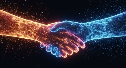 Digital handshake technology partnership agreement collaboration innovation connection network