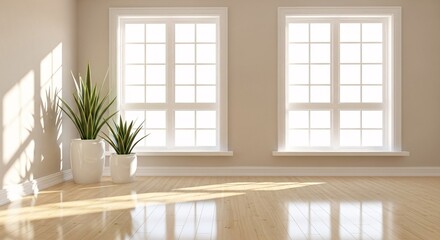 Bright empty room with windows and plants interior design home decor real estate staging sunlight space