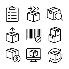 Warehouse and inventory control icons. Outline symbols. Line design