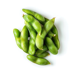 Fresh Green Edamame Pods Isolated on White Background