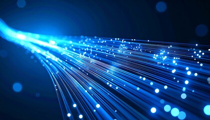 Abstract blue glowing lines converging towards viewer, simulating data flow