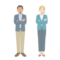 疑問に思うスーツを着た外国人の男女