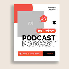 Modern promotional template for a business interview podcast with a clean geometric layout