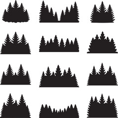 Set of fir tree silhouettes vector holiday winter forest
