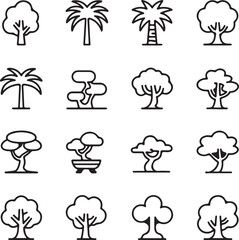 Tree icons set with weather elements in vector style