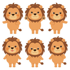 指さしをするライオンのキャラクターイラストセット