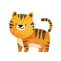 A delightful cartoon tiger with orange fur and black stripes standing with a sweet smile isolated on transparent background