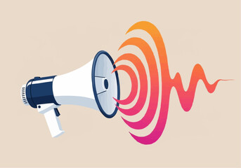 Megaphone Emitting Sound Waves Announcement Illustration