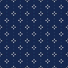 Simple geometric pattern abstract floral shapes motif classic blue minimal background. Small flowers diamond elements modern fabric design textile swatch ladies dress, men's shirt allover print block.