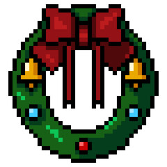 Fototapeta premium Vector Pixel Art Icon - Christmas Wreath
