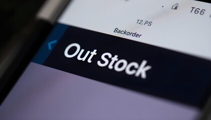 Close-up of a computer screen or smartphone showing an “Out of Stock” or “Backorder” message.