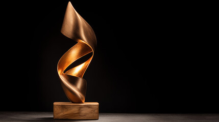 Modern bronze trophy on dark background symbolizes achievement. Use for awards, recognition concepts, marketing, advertising.