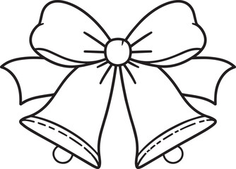 Christmas Bow with Bell Silhouette in Black | Festive Holiday Decoration Illustration Vector