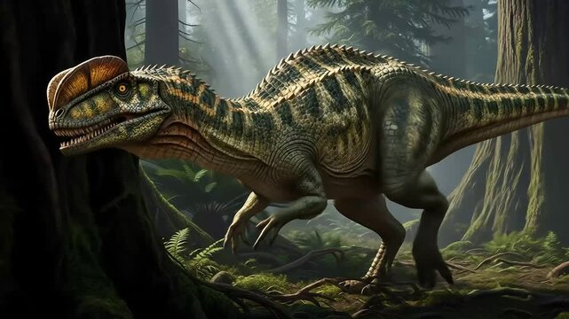 Dilophosaurus Dinosaur in a Forest