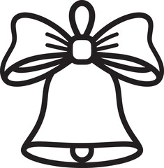 Christmas Bow with Bell Silhouette in Black | Festive Holiday Decoration Illustration Vector