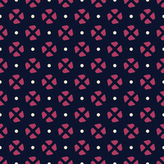 Simple geometric pattern abstract twist shapes motif violet pink minimal background. Repeat tiny small elements modern fabric design textile swatch ladies dress, man scarf, shirt all over print block.