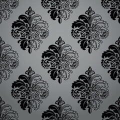Floral pattern. Seamless vector background. Vintage wallpaper in the Baroque style. Gray and black ornament for fabric, wallpaper, packaging. Ornate Damask flower illustration