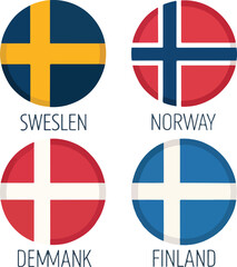 Obraz premium Scandinavian and Nordic Flags: Sweden, Norway, Denmark, and Finland Icons with Text