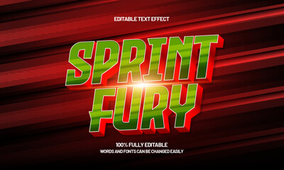 sprint fury editable text effect with a race and finish text style