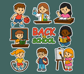 Cartoon Kids Back to School Activities and Education Set