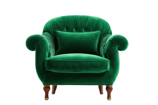 Emerald green velvet armchair with tufted back