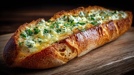 Vibrant french bread topped with melted cheese and herbs showcasing an irresistible culinary delight