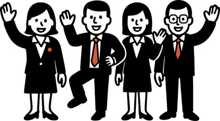 Cheerful business team waving hello