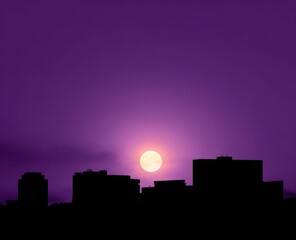 Fototapeta premium Silhouetted city at dusk, full moon