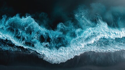 Fototapeta premium Ultra quality image of mesmerizing Aerial Ocean Waves Crashing on Dark Beach.