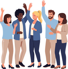 Obraz premium Cheerful colleagues waving hello with enthusiasm