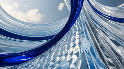 Abstract Architectural Design with Blue and White Shapes