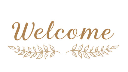 Welcome text in brown with decorative dotted swirls on the top and bottom of the word welcome design