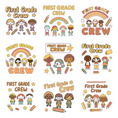 Fototapeta premium Back to school crew t shirt designs cute kids school supplies collection