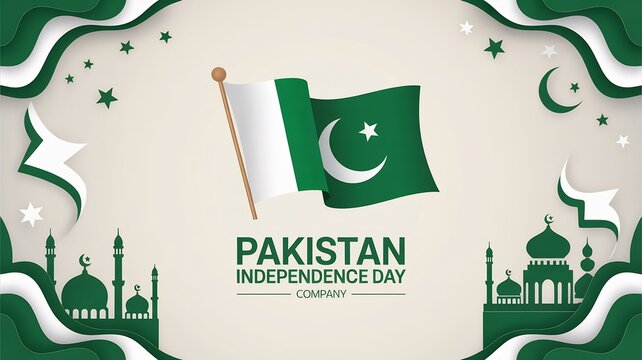 Pakistan independence day vector graphic background with flag and islamic design elements 14 august