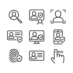 Digital identity icon collection. Outline symbols. Line design