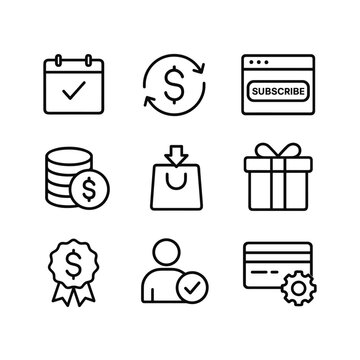 Recurring payment icons collection. Outline symbols. Line design