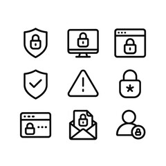 Security protection icons vector set. Outline symbols. Line design