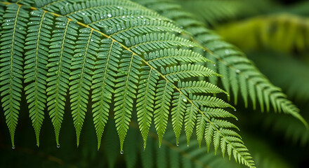 Close up of a Green Fern with Water Droplets Capturing the Beauty of Nature and Tropical Rainforest