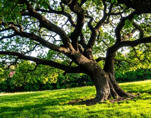 Majestic old tree in a grassy field