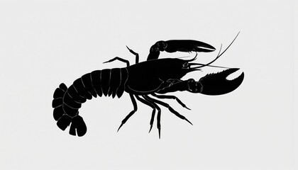 Black and white illustration of lobster on white background. Lobster body and claws are drawn in black. Head and legs are drawn in white. Claws extend outwards, head turned to face viewer.