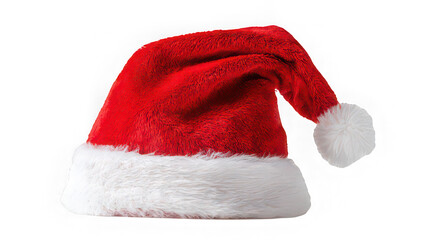 Red Santa hat with white fur trim and pompom, festive holiday