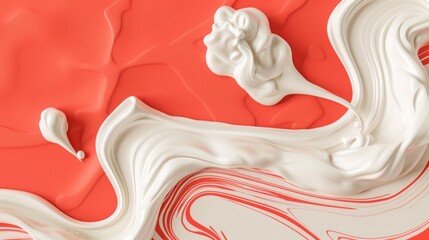 Fluid Art White Cream on Coral Surface