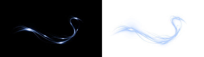 Blue, laser, trail, speed, light — glowing PNG with futuristic energy motion. Transparent Overlay with curved blue light streaks for modern design, sci-fi art, or tech visual accents.