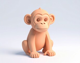 Naklejka premium Cute 3D monkey character sitting on a simple background l,シンプル背景に座るかわいい3D猿キャラクターl