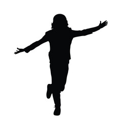 Silhouette of a Person Dabbing with Arms Extended Wearing Casual Clothes and Sneakers Against a White Background, Isolated and Simplified